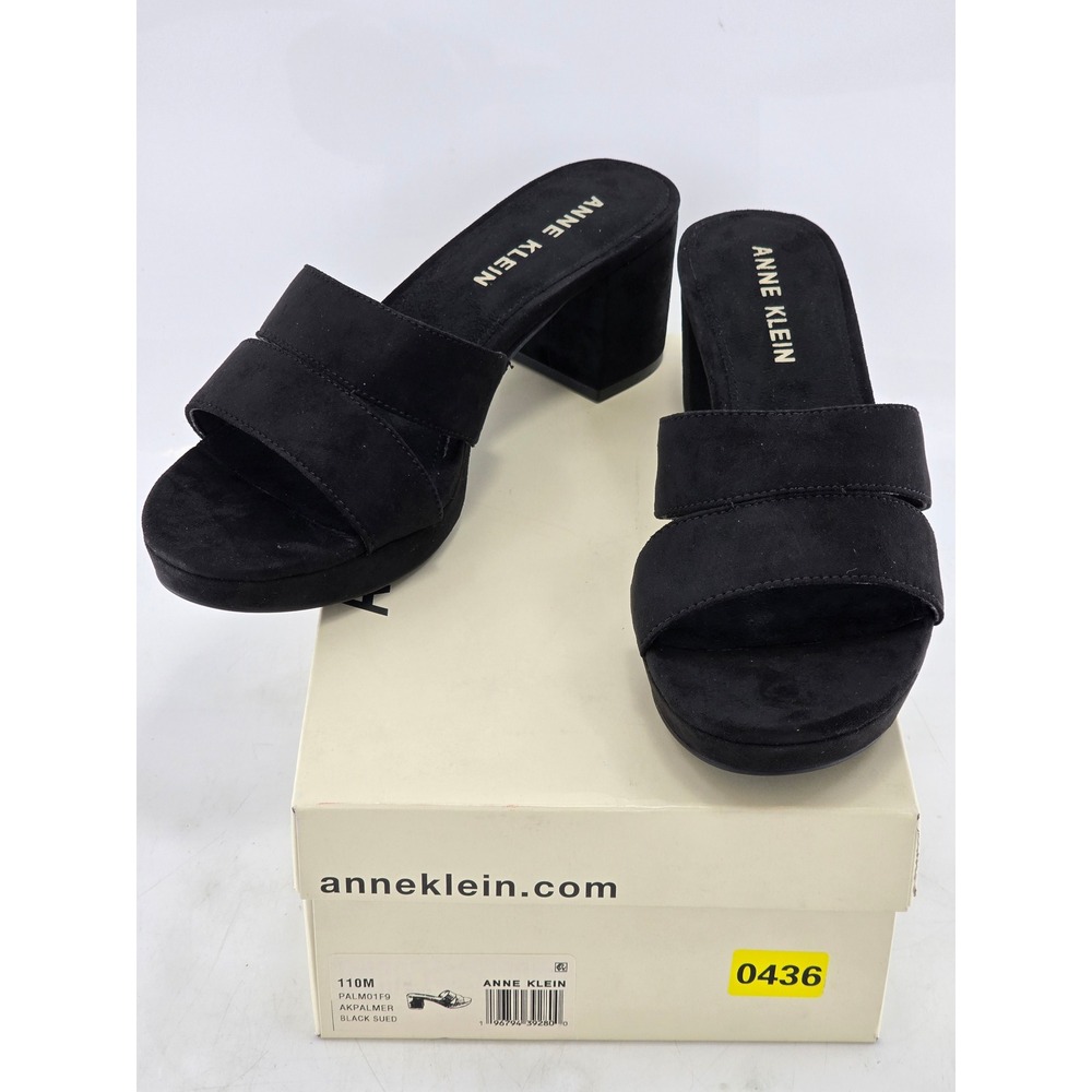 Anne Klein Palmer Block Heel Sandal Womens 11M Black Suede Open Toe - NEW